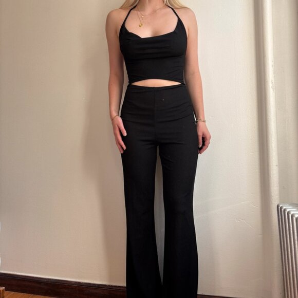 🚨Donating Soon🚨black cowl neck cutout jumpsuit - Picture 1 of 5